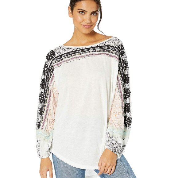 Free People Tripoli Boho Relaxed Top Blouse Shirt Women Size S - Picture 1 of 14